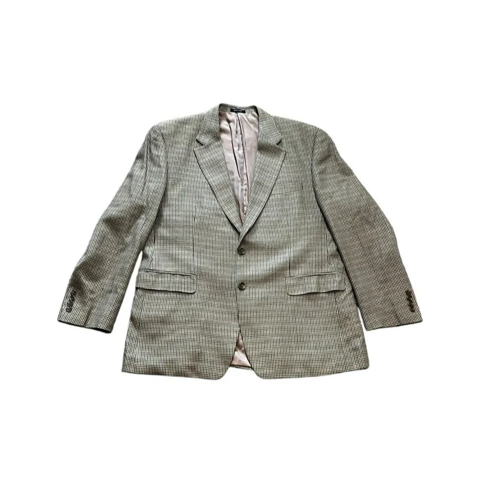 Chaps Men's Brown Houndstooth Check 100% Silk Sport Coat Blazer Jacket Size 44R
